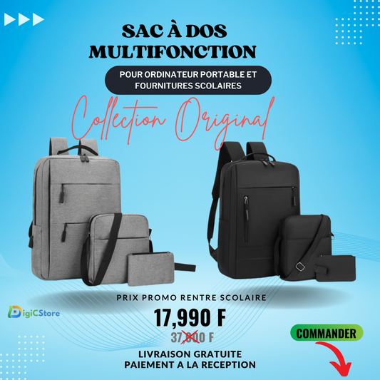 Sac à dos multifonction pour ordinateur portable et fournitures scolaires
